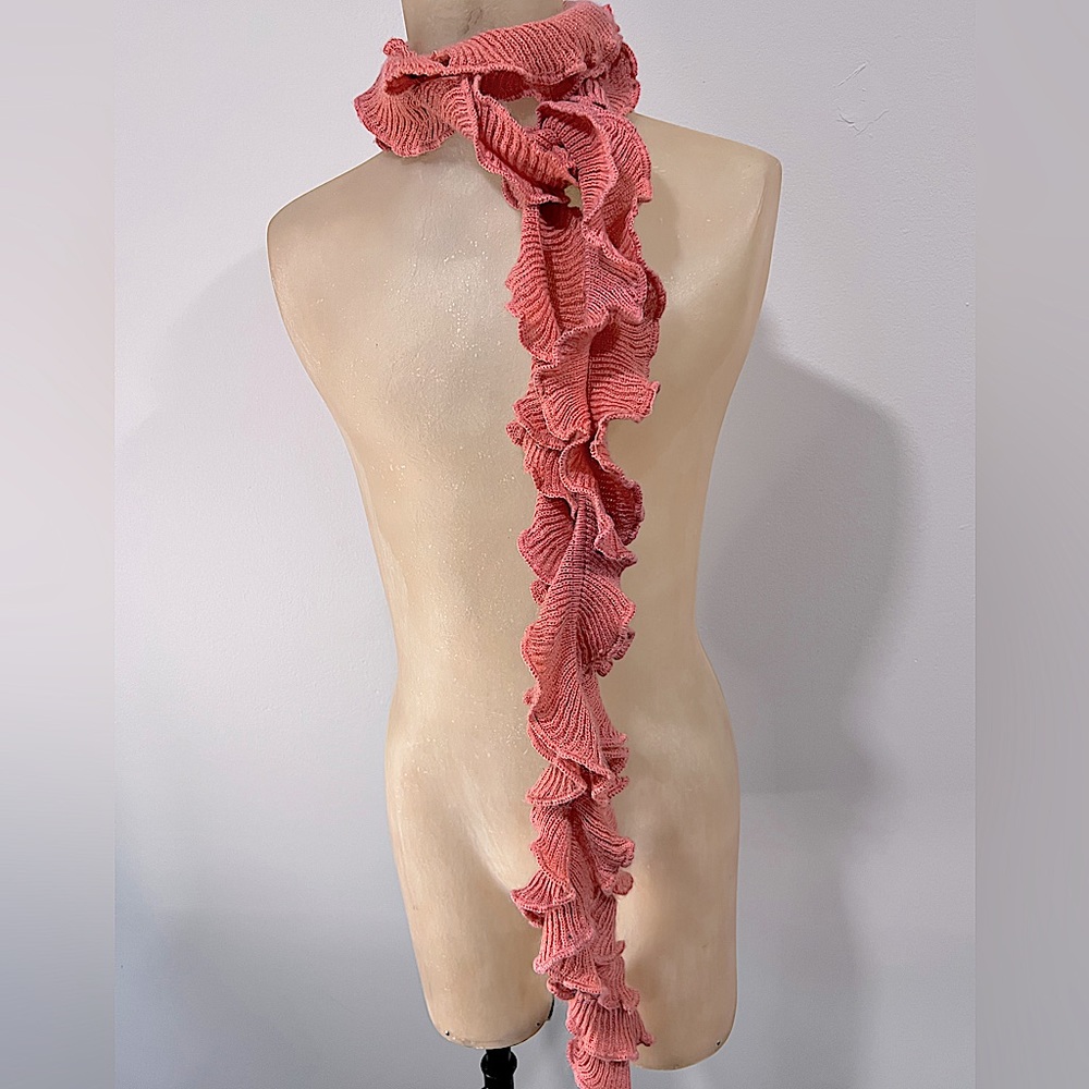Cozy Ruffled Peach Crochet Scarf
